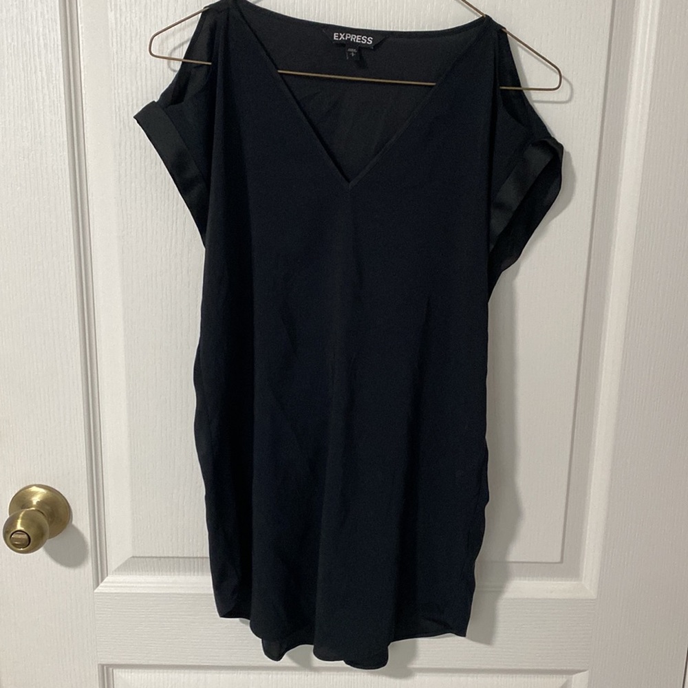 Express Black Silk V Neck T-shirt with sleeve cut out detail